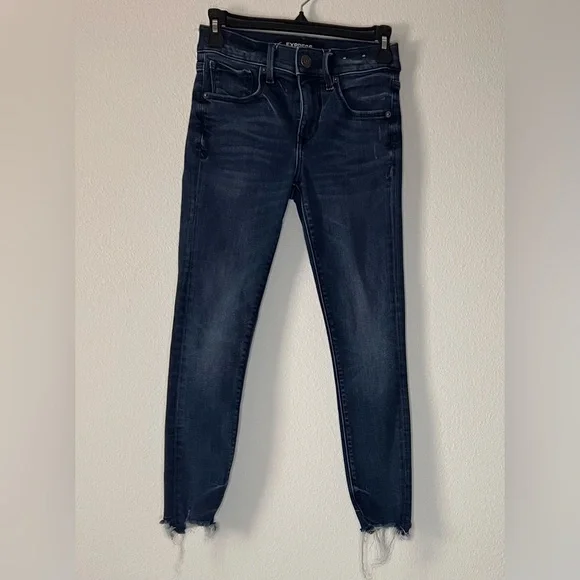 Express Mid Rise Ankle Legging Stretchy Jeans, Size 00S/00C, Blue, Pre-owned - Picture 1 of 8